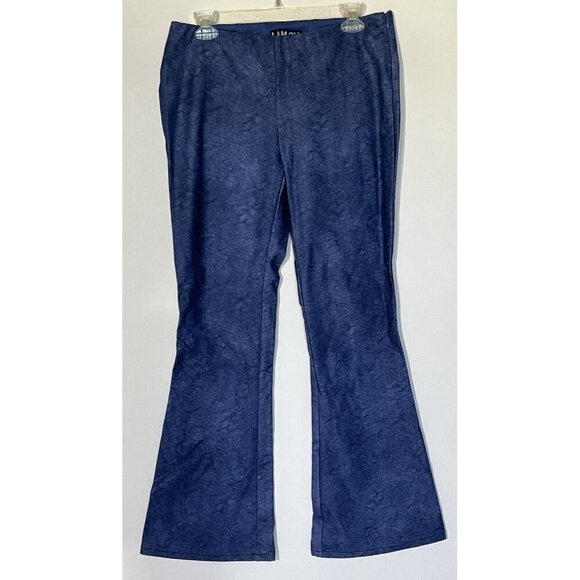 New L.AM.GIA Washed Navy Blue Faux Vegan Leather Stretch Flared Leg Pants - Picture 3 of 10